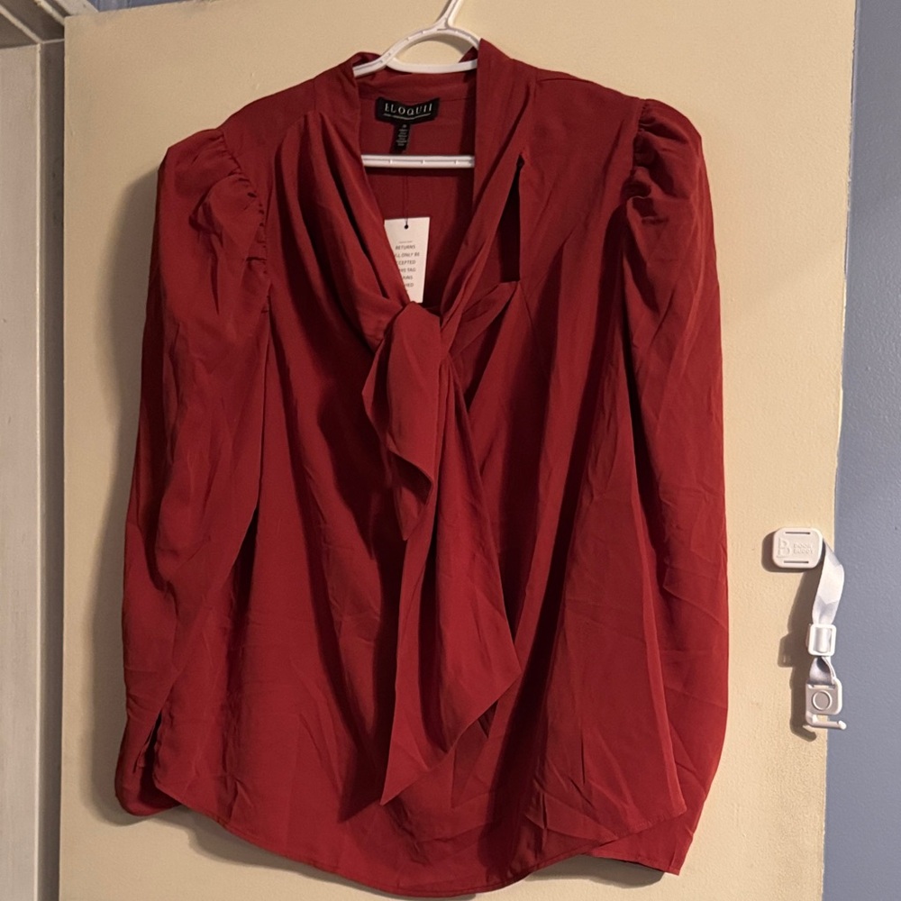 Eloquii Deep Red Blouse with Bow Accent